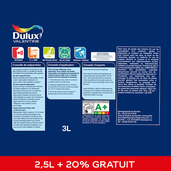 DULUX VALENTINE - Peinture plafond facile - Blanc - Mat - 2.5L+20% - large