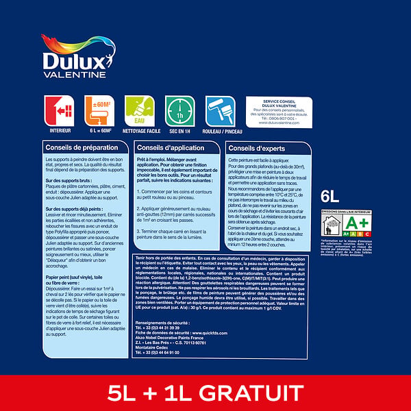 DULUX VALENTINE - Peinture Plafond Finition Parfaite DuluxValentine Mat 5L+1L - large