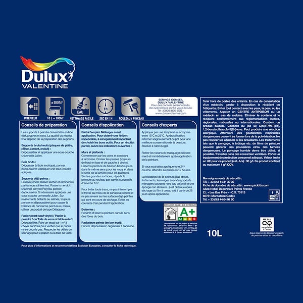DULUX VALENTINE - Peinture Le Blanc Finition Parfaite Dulux Valentine Mat 10L - large