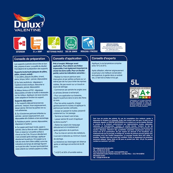 DULUX VALENTINE - Peinture Le Blanc Crème -  Velours - 5L - large