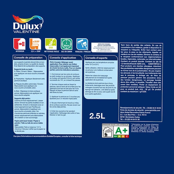 DULUX VALENTINE - Peinture Le Blanc Facile Dulux Valentine Mat Blanc 2.5L - large