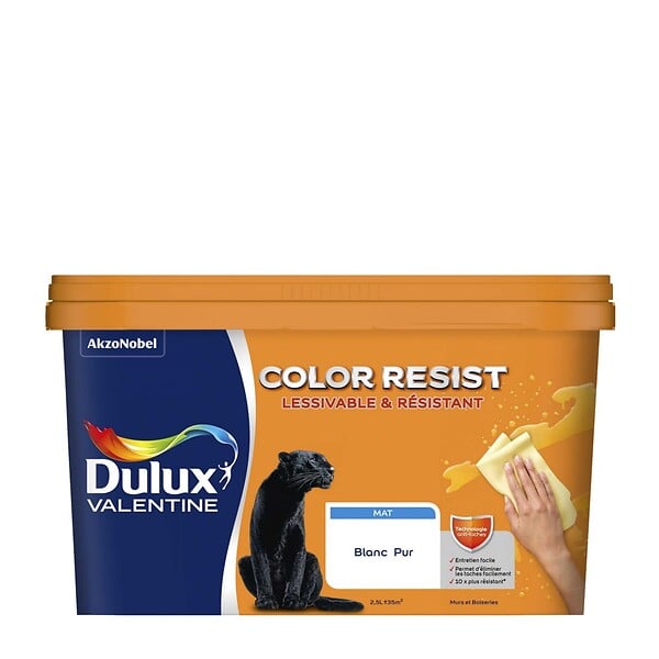 DULUX VALENTINE - Peinture Color Resist - Blanc Pur - Mur et boiserie - 2,5L - large