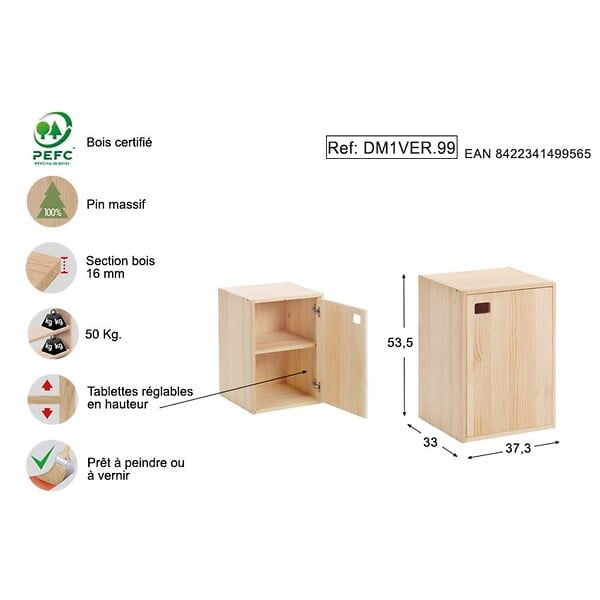 ASTIGARRAGA KIT LINE - Meuble Dinamic 1 Porte - Module vertical - Pin massif - 53.5x37.5x33cm - large