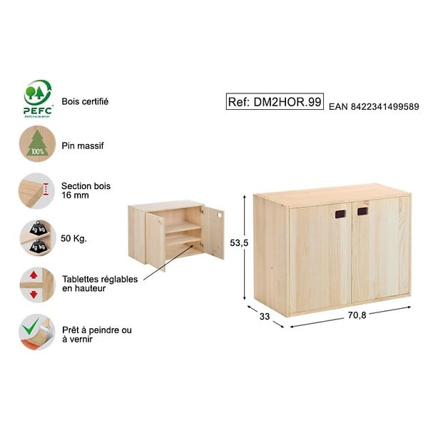 ASTIGARRAGA KIT LINE - Meuble horizontal 2 portes Dinamic - Pin massif - large