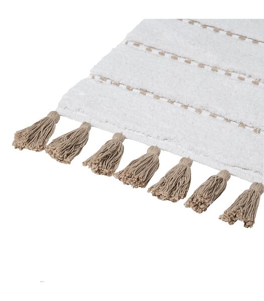5 FIVE SIMPLY SMART - Tapis de Salle de bain Taupe en Coton avec pompons  50 x 75 cm - large