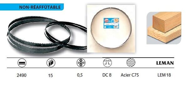 LEMAN - Lame de scie à  ruban acier C75 DC8 2490x15x0.5 LEM19 Leman - large