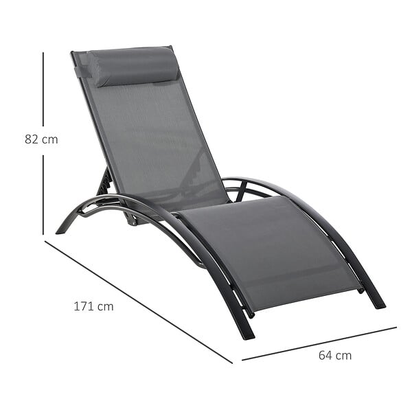 OUTSUNNY - Bain de soleil transat design contemporain inclinable multi-positions tétière amovible incluse alu textilène gris - large