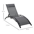 OUTSUNNY - Bain de soleil transat design contemporain inclinable multi-positions tétière amovible incluse alu textilène gris - vignette