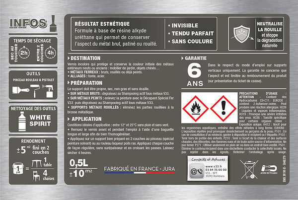 V33 PEINTURE - Vernis Métaux extérieur climats extrêmes® incolore brillant 0.25 L - large