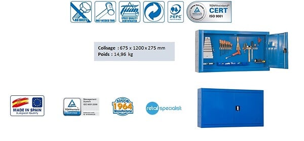 SIMON RACK - Simonrack - Armoire De Rangement Murale 675x1200x275mm Bleu - Cabinet Tools Pannel 1200 - large