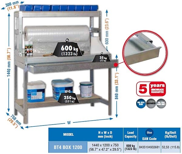 SIMON RACK - Simonrack - Kit Etabli Avec Tiroir 1440x1200x750mm - Bt-4 Box 1200 Bleu/bois - large