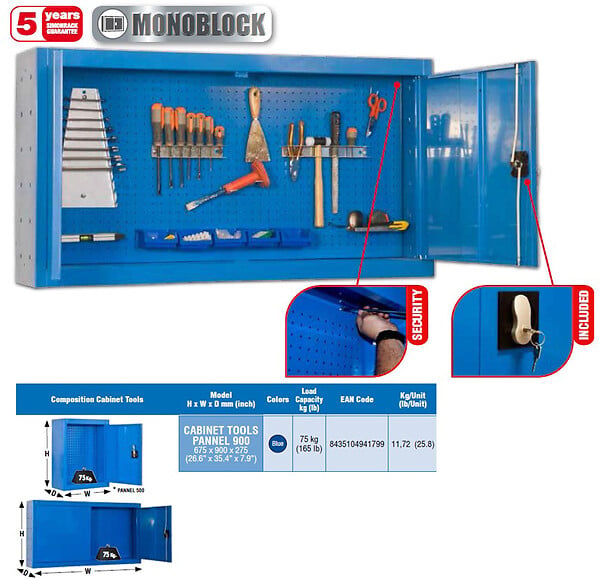 SIMON RACK - Simonrack - Armoire De Rangement Murale 675x900x275mm Bleu - Cabinet Tools Pannel 900 - large