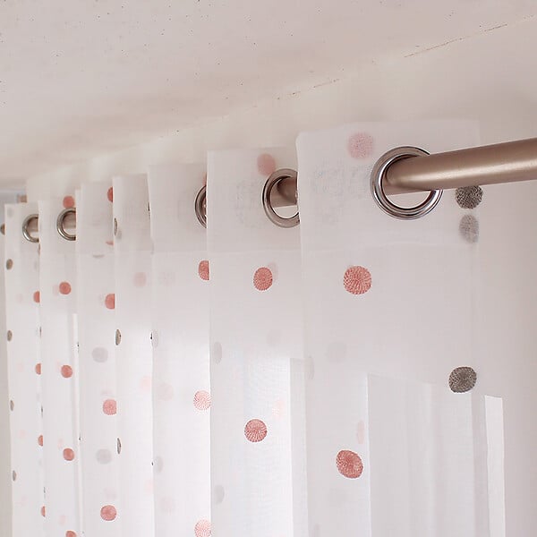C MA DECO - Voilage pois brodé 8 oeillets 140x240cm gris rose - large