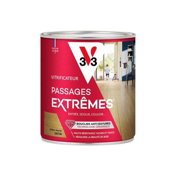 V33 BOIS - Vitrificateur Passages Extrêmes Satin Chêne moyen 0.75l - large