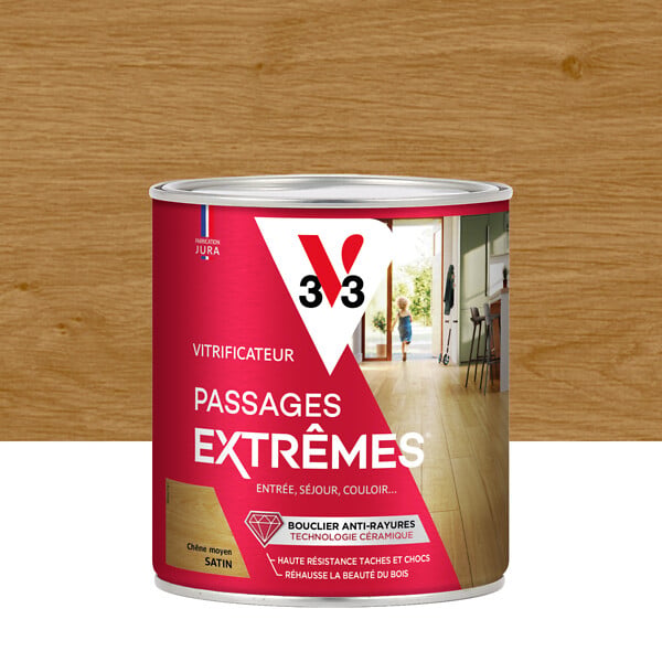 V33 BOIS - Vitrificateur Passages Extrêmes Satin Chêne moyen 0.75l - large
