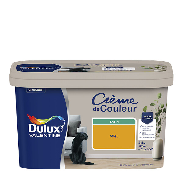 DULUX VALENTINE - Peinture Crème de Couleur - Miel - Satin - 2,5L - large
