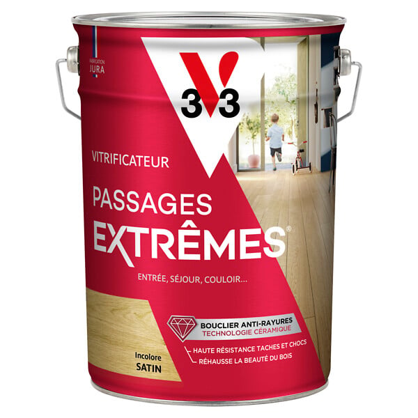 V33 BOIS - Vitrificateur incolore satin parquets, planchers, escaliers - 5L - large