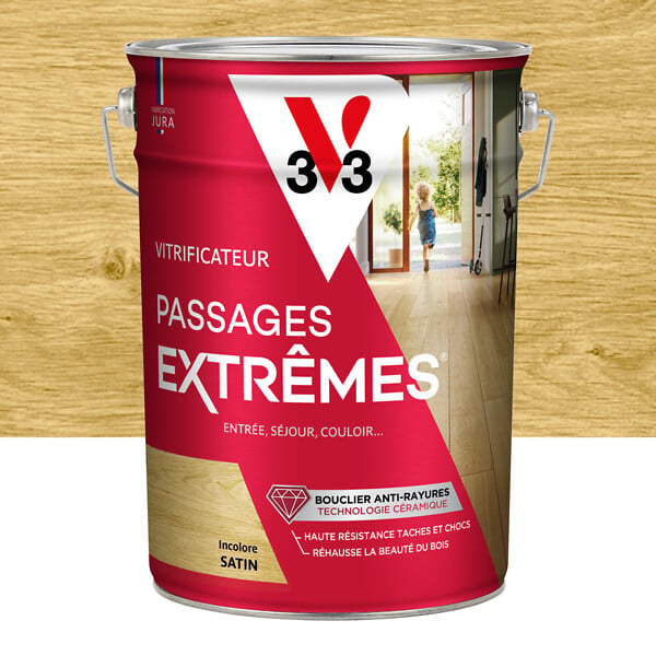 V33 BOIS - Vitrificateur incolore satin parquets, planchers, escaliers - 5L - large