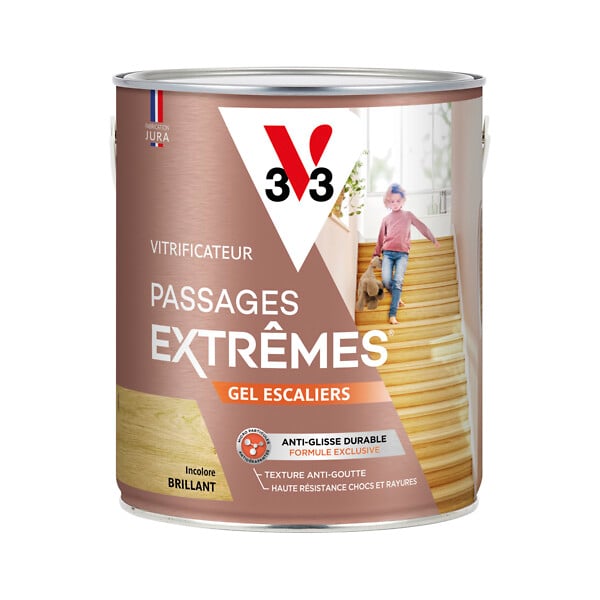 V33 BOIS - Vitrificateur escalier bois neuf-ancien gel incolore brillant - 2.5L - large