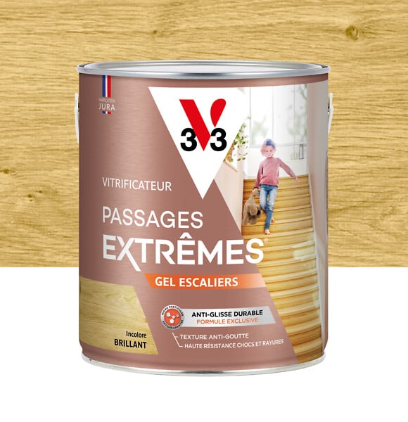 V33 BOIS - Vitrificateur escalier bois neuf-ancien gel incolore brillant - 2.5L - large
