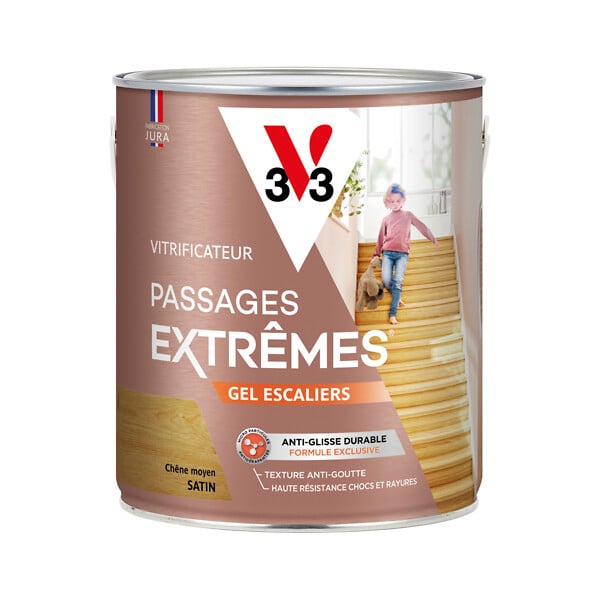 V33 BOIS - Vitrificateur escalier bois en gel incolore chene moyen satin - 2.5L - large