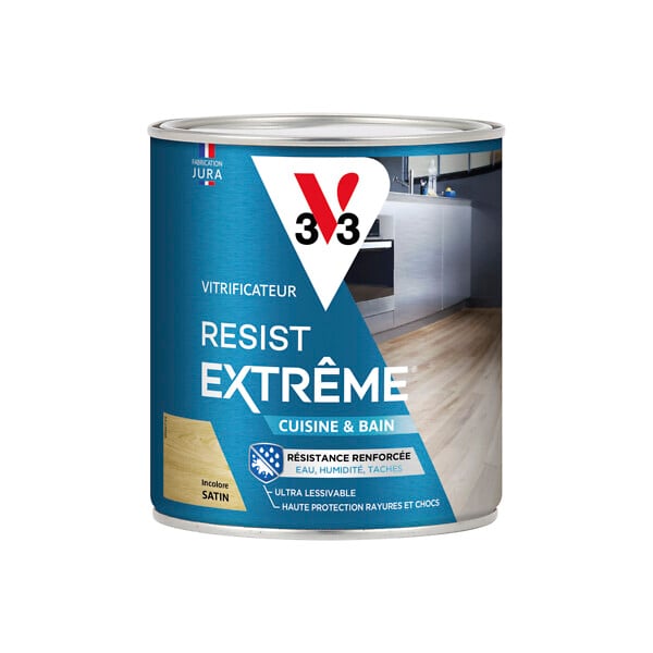 V33 BOIS - Vitrificateur resist extrême Cuisine et Bain incolore satin 0.75 L - large