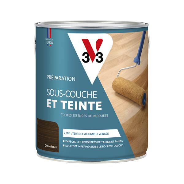 V33 BOIS - Sous-couche teinture pour parquets - Chene moyen mat - 2,5L - large