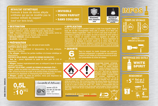 V33 PEINTURE - Vernis multi-matériaux incolore mat 0.25 L - large