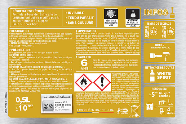 V33 PEINTURE - Vernis multi-matériaux incolore mat 0.25 L - large