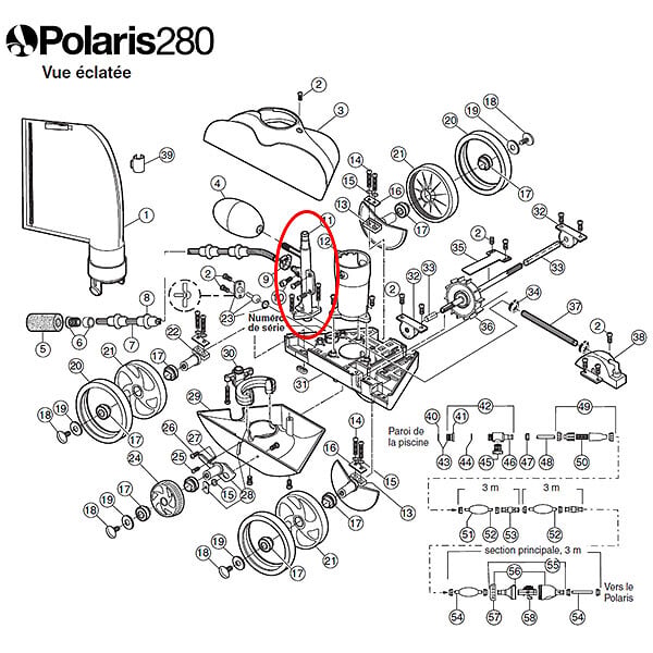 POLARIS - mât d'alimentation coudé de rechange pour polaris 280/380 - k30 - large