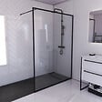 AURLANE - Paroi de Douche 140x200 cm - Cadre et Bras Aluminium NOIR MAT - DARK CONTOURING - vignette