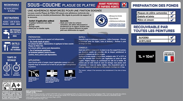 V33 PEINTURE - Sous-couche plaque de plâtre blanc 5 L - large