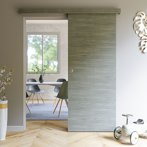 TECNOPROFILS - Kit porte coulissante en applique Gris blanchi - 204x83cm - large