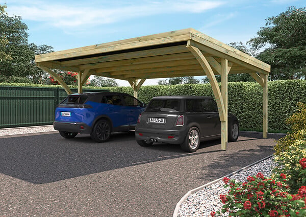 CERLAND - Carport double Victor Modern - Bois traité - 2 voitures - 6,04x5,12x2,74m - large