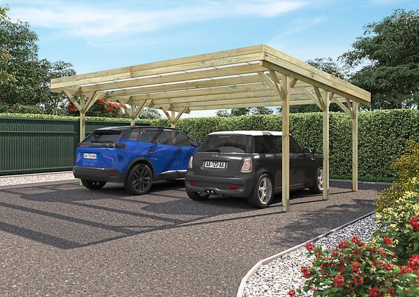 CERLAND - Carport double en bois traité Jean – 2 voitures – L604×H266xP512cm - large