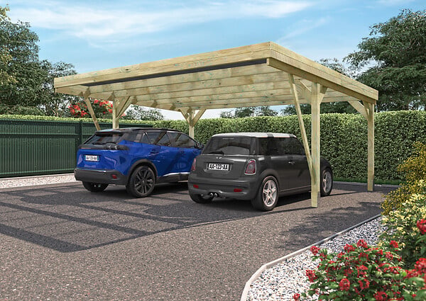CERLAND - Carport bois traité DOUBLE VICTOR DESIGN 2 voitures 6,04x5,12x2,74m - large