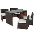 OUTSUNNY - Ensemble salon de jardin encastrable 4 chaises monoblocs avec coussins déhoussables et table résine tressée chocolat - vignette