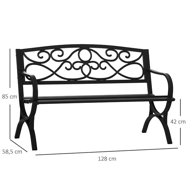 OUTSUNNY - Banc de jardin 2 places style néo-rétro fer forgé dim. 128L x 58l x 85H cm acier époxy fonte noir - large
