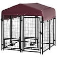 PAWHUT - Chenil extérieur pour chien - cage chien - enclos chien - toile toit imperméable anti-UV, porte verrouillable, 2 bols rotatifs - acier noir oxford pourpre - vignette