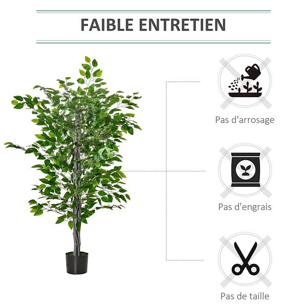 HOMCOM - Arbre artificiel plante artificielle ficus H.1,35 m tronc branches liane lichen feuilles grand réalisme pot inclus - large