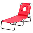 OUTSUNNY - Bain de soleil pliable transat inclinable 4 positions chaise longue de lecture 3 coussins fournis rouge - vignette