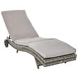 OUTSUNNY - Bain de soleil transat grand confort - dossier inclinable 5 positions roulettes - matelas déhoussable inclus - résine tressée grise - vignette