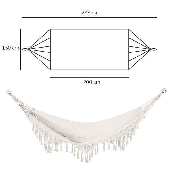 OUTSUNNY - Hamac de voyage portable style bohème chic toile de hamac dim. totales 2,88L x 1,5l m coton polyester beige - large
