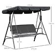 OUTSUNNY - Balancelle de jardin 3 places grand confort toit imperméabilisé inclinaison réglable assise et dossier ergonomique acier textilène gris - vignette