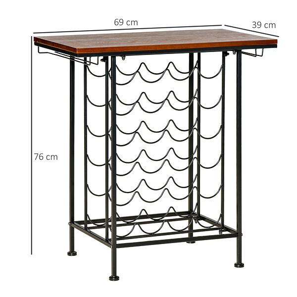 HOMCOM - Homcom Étagère Style Industriel Étagère Porte Bouteilles Casier À Vin 24 Bouteilles Support Verres À Vin Intégré 6 Max. Métal Noir Mdf Aspect Bois Noyer - large