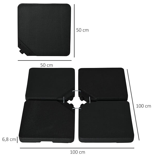 OUTSUNNY - Pied de parasol lot de 4 dalles pour parasol à lester dim. tot. 100L x 100l x 6,8H cm HDPE surface granuleuse noir - large
