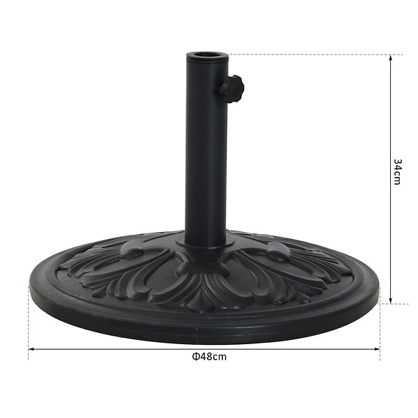OUTSUNNY - Pied de parasol rond base de lestage Ø 48 x 34H cm ciment HDPE motif fleurs de lys poids net 13 Kg noir - large