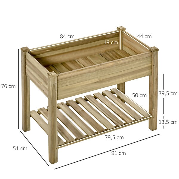 OUTSUNNY - Jardinière sur pieds potager avec étagère à lattes dim. 91L x 51l x 76H cm bois sapin autoclave - large