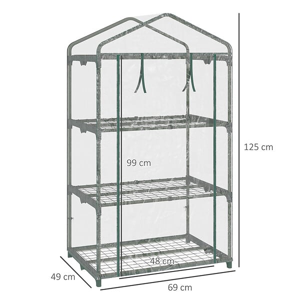 OUTSUNNY - Serre de jardin balcon étagère serre 3 niveaux dim. 69L x 49l x 125H cm métal thermolaqué vert PVC haute densité transparent - large