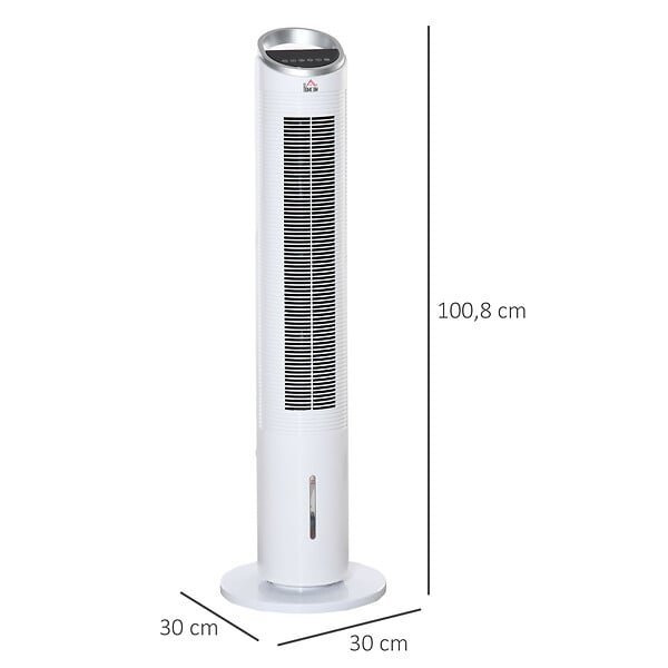HOMCOM - HOMCOM Ventilateur colonne rafraichisseur d'air humidificateur 3 en 1 - puissance 60 W - oscillant, silencieux - timer, 3 modes, 3 vitesses - télécommande incluse - blanc - large